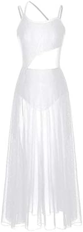 Lejafay ženska lirska asimetrična mreža s podijeljenom haljinom špageti remen leotard haljina maxi plesna haljina