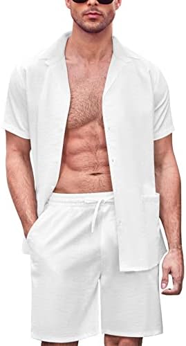 Gafeng Mens 2 komada Posteljina setova ležerna majica s kratkim rukavima i kratke hlače Summer Beach Outfits