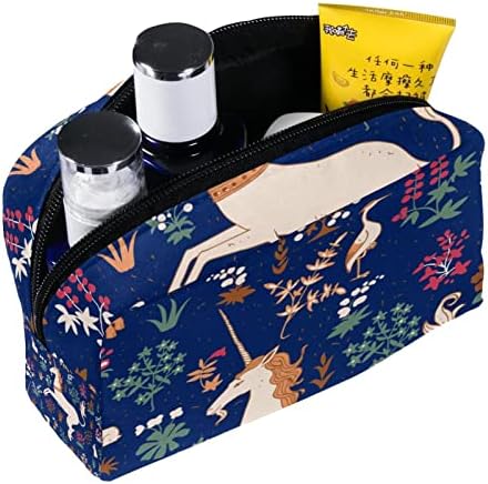 TBOUOBT Pokloni za muškarce Žene šminke Torbe toaletne torbice Male kozmetičke torbe, jednorog crtani cvjetovi jesenska šuma