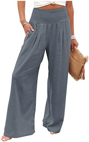 Zlovhe široke hlače za žene za žene ležerne hlače visoki struk s džepovima vrećaste pamučne lanene hlače elastične hlače