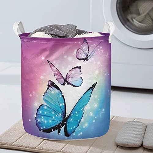 Babrukda leptir ružičasta plava tiska košarica za pranje rublja, okruglo platno rublje rublje, velika sprema za odlaganje