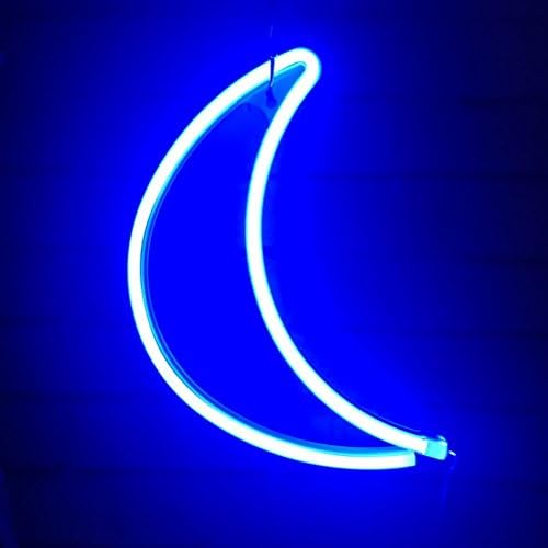 Qiaofei Dekorativni polumjesec Neonsko svjetlo, slatko plavo LED Mjesečev znak u obliku dekora, natpisi markiranja/zidni