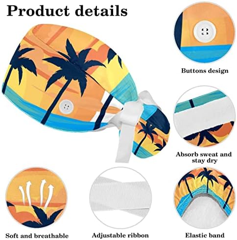 Podesiva tropska scena zalaska palminog sunca Radna kapa s gumbom, torbica za rep, znoj za žene s lukom kose škakljive