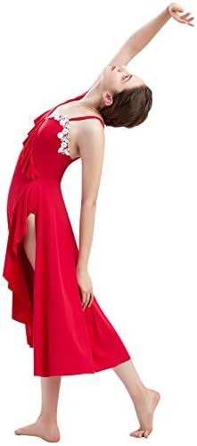 Osasdo žene lirična plesna haljina flounce asimetrična špageta naramenica midi haljina za odrasle moderne suvremene plesne