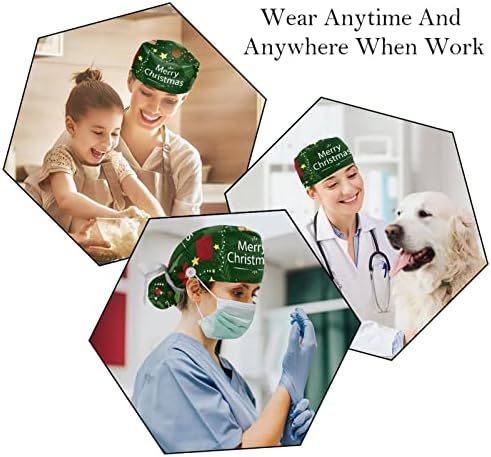 2 PCS Medicinske sestre kape za žene dugu kosu, ljupki božićni psi psi podesivi radna kapa s gumbom i trakom