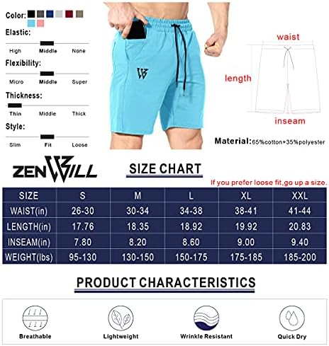 Zenwill muške teretane trčane kratke hlače, trening atletski bodybuilding fitness kratke hlače sa džepovima s patentnim zatvaračem