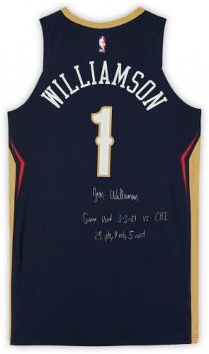 Zion Williamson New Orleans Pelicans Autografirani igrani igrač 1 mornarički Jersey vs. Chicago Bulls 3. ožujka 2021. -