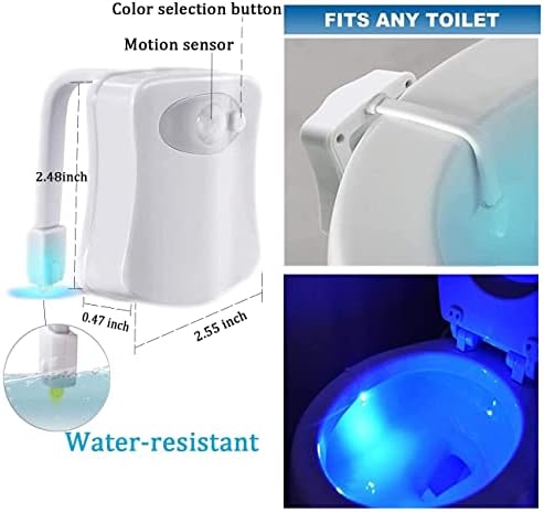 ; Senzor pokreta noćnog svjetla za toalet, pokretno svjetlo za toalet s promjenom boje u 8 boja, Vodootporno svjetlo za Toalet