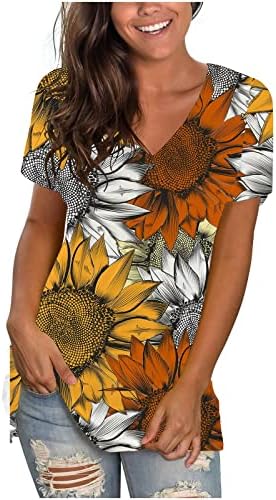 Ženske majice jesen Ljetni kratki rukav 2023 pamuk vneck grafički print cvjetni salon gornje majice za djevojčice 44 44