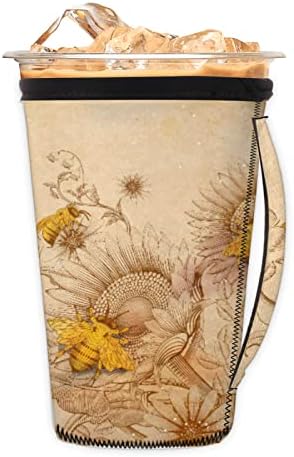 Vintage pčela ledena kava rukav s ručicom, saće cvijeće neoprene za višekratnu upotrebu izoliranih rukava za čašicu za hladnjake