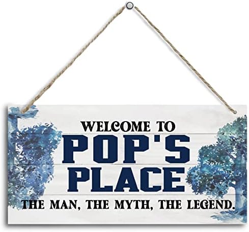 Vintage Welcome to Pop's Place The Man, Mit, znak legende Wood Decor, viseći tiskani dekor drvene ploče, rustikalni znak