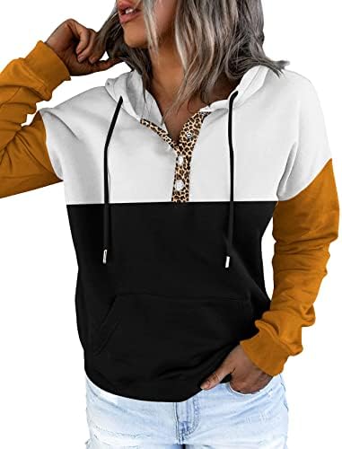 Etcyy ženske kapuljače za blok u boji vrhni dugi rukavi ležerni gumb za izvlačenje dolje navlaci za pulover s džepom