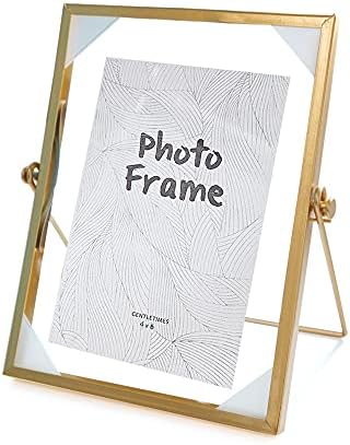 Lele Life Vintage Metal Shots Frame Frame Okvir, stakleni okvir metala metalni plutajući okvir za slike, Zlatni foto okvir
