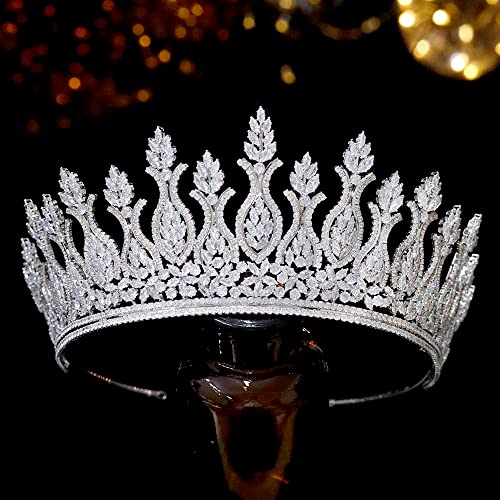 Luksuzna kubična cirkonij velika svadbena kruna; visoka svadbena tijara cirkon za rođendan kraljice izbora pokrivala za glavu