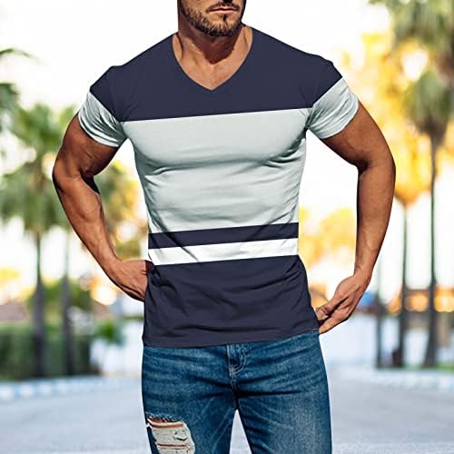 XXBR Muški v vrat majice s kratkim rukavima, ljetni blok u boji patchwork Slim Fit Sports Tee Tops atletski trening majica