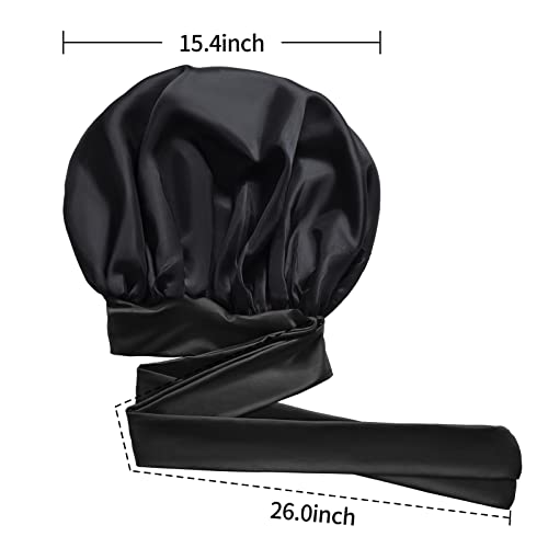 Kenllas satenski svileni poklopac za žene - velika kapka za spavanje s kravatom za kovrčavu njegu kose za pletenicu （Crno