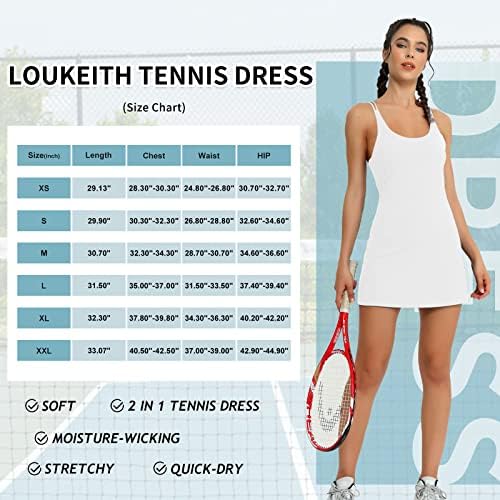 Loukeith Ženska teniska haljina s ugrađenim u kratkim hlačama i grudnjakom vježbanje atletske haljine bez rukava s džepovima