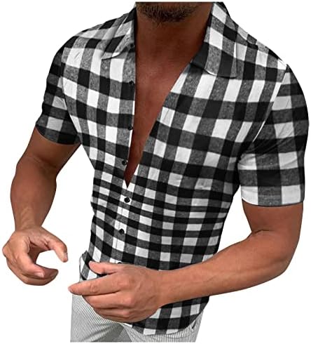 Muška proljetna i ljetna modna modna ležerna košulja s košuljom od kratke rukave kratke rukave crna bijela pruga kratka