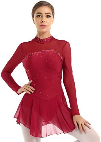 Msemis žene odrasle mrežice s dugim rukavima figura za klizanje leda baleta leotard haljina lirski plesni kostim