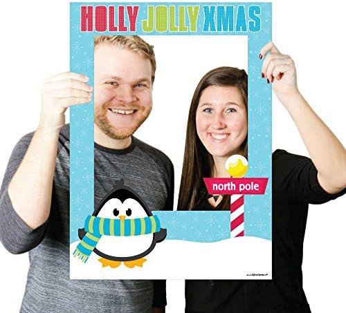 Velika točka sreće Holly Jolly Penguin - Odmor i božićna zabava selfie foto kabine okvir i rekviziti - tiskano na čvrstom