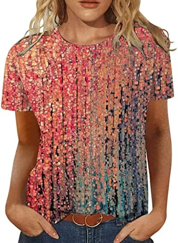 Bluza majica za ženske posade kratkih rukava vrat vrat pamuk grafički print cvjetni labav fit casual bluza tk