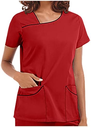 Žene vrhove čvrste boje V vrata majice Ujednačene majice kratkih rukava Ljetna sestra radna odjeća s džepom