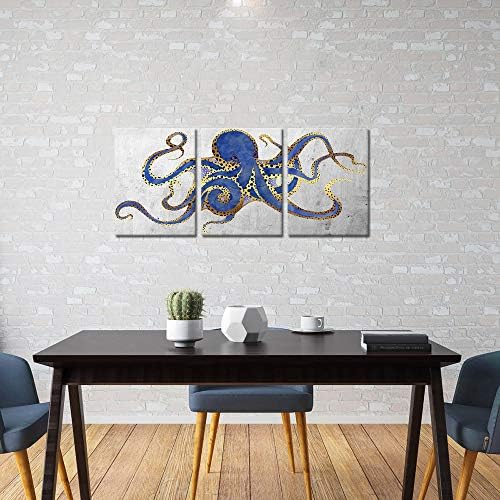 3 komada Octopus zidna umjetnost slikanje mornarsko plave morske životinjske slike tisak na platnu ocean plakat za kupaonicu