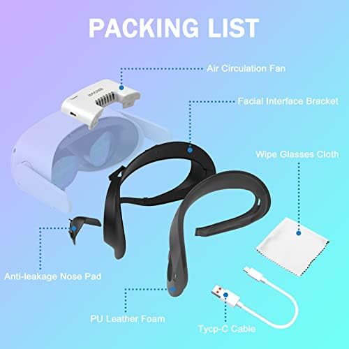 Brovr VR ventilator za Oculus Quest 2, ventilator za cirkulaciju zraka s mekim PU jastukom za lice, 3-stop podesiva brzina
