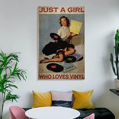 Vintage Motivacijski plakat Djevojka koja drži glazbeni disk platno zidno dekor platno slikanje plakate i otiske zidne umjetničke