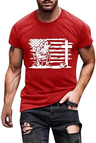 BEUU 4. srpnja Majice za kratke rukave za muškarce, američka zastava Isus Cross Print Athletic Mišil Patriot TEE TOPS