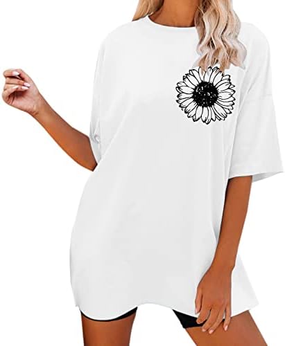 Plus veličine ženski vrhovi, slova grafički tiskana posada kratka rukava udobna košulja ženske majice labave fit