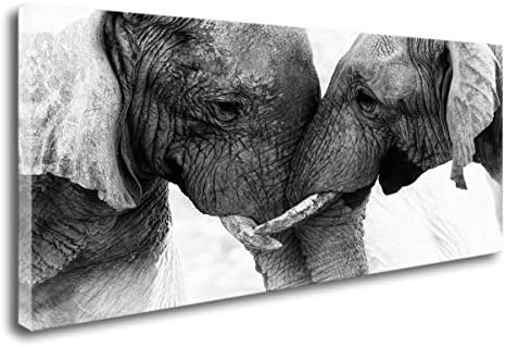 DZL Art D73050 Crno -bijeli slonovi Entwine Wall Art Canvas Slikanje spremno za druženje u spavaćoj sobi Ured ureda za zid