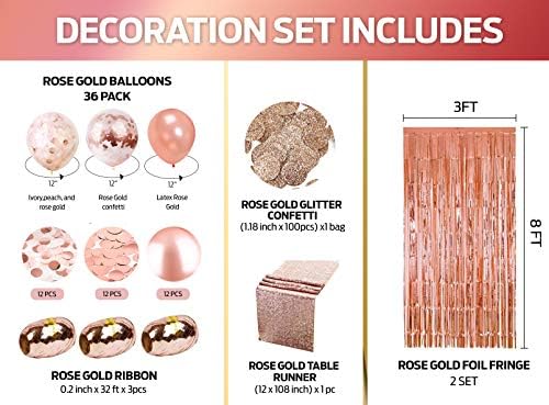 Rose Gold Party Decorations Supply komplet- paket uključuje 12 ružičastih zlata i 24 balona konfeta, 2 resa folije, 3 vrpce,