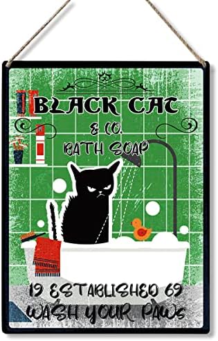 Black Cat & Co. Sapun za kupanje Operite šape znak Wood Plaket Zid Viseći retro kupaonica Znak za dekor za dom darovi 8x10