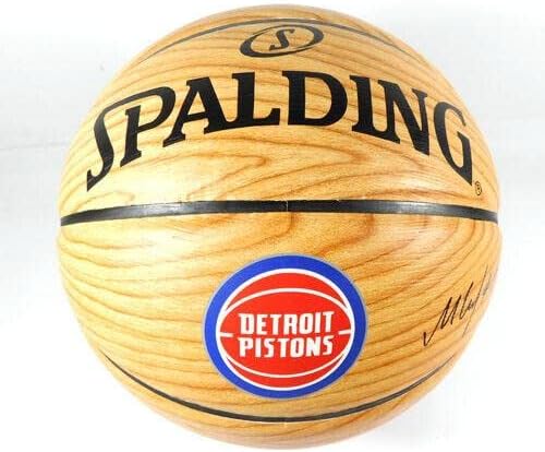 Potpisano SVI Mykhailiuk 19 NBA Pistons Autographid Spalding Wood Grain košarka - Košarka s autogramima