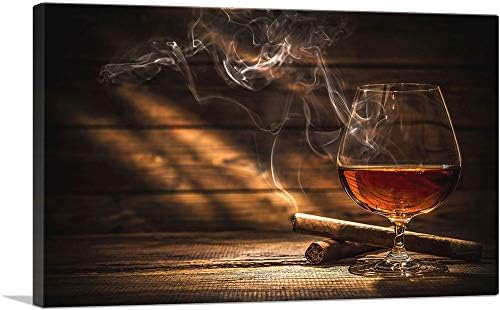 Artcanvas Glass of Bourbon viski i pušenje cigara platno Umjetnički ispis - 40 x 26