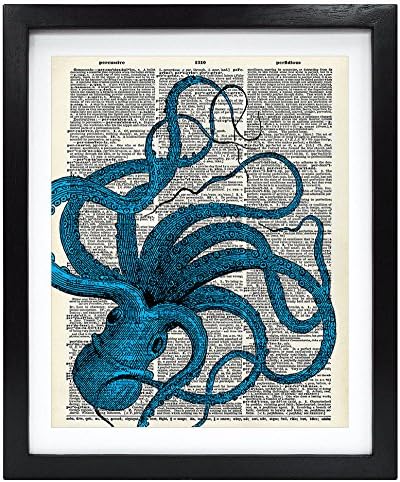 Susie Arts 8x10 Unramed Octopus Upcycled Vintage Dictionary Art Print Art Print Print Home Decor Art Art V025