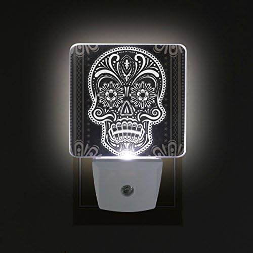 2 kom. plug-in LED noćno svjetlo s crno-bijelom lubanjom noćno svjetlo sa senzorom bijelog svjetla od sumraka do zore Savršeno